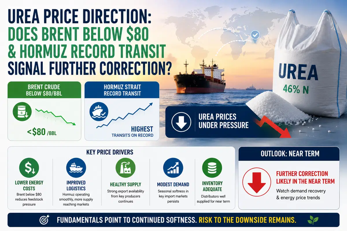 Urea Price Direction: Does Brent Below $80 and Hormuz Record Transit Signal Further Correction?